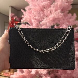 Michael Kors Black Clutch with Silver Chain